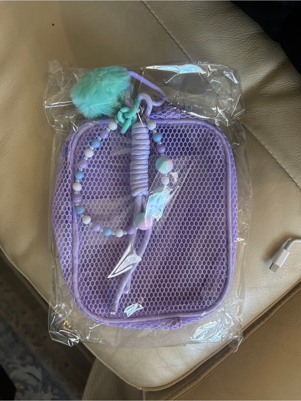Tarte Makeup Bag Mesh Accessory Pouch with Pom Pom Charm